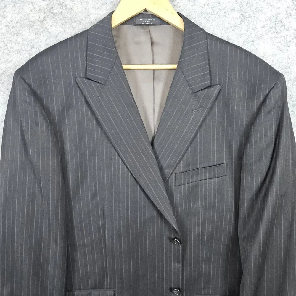 Jones New York 2-Pc Suit Blazer‎ 46R Pants 38x28 Charcoal Pinstripes COLLAR SNAG